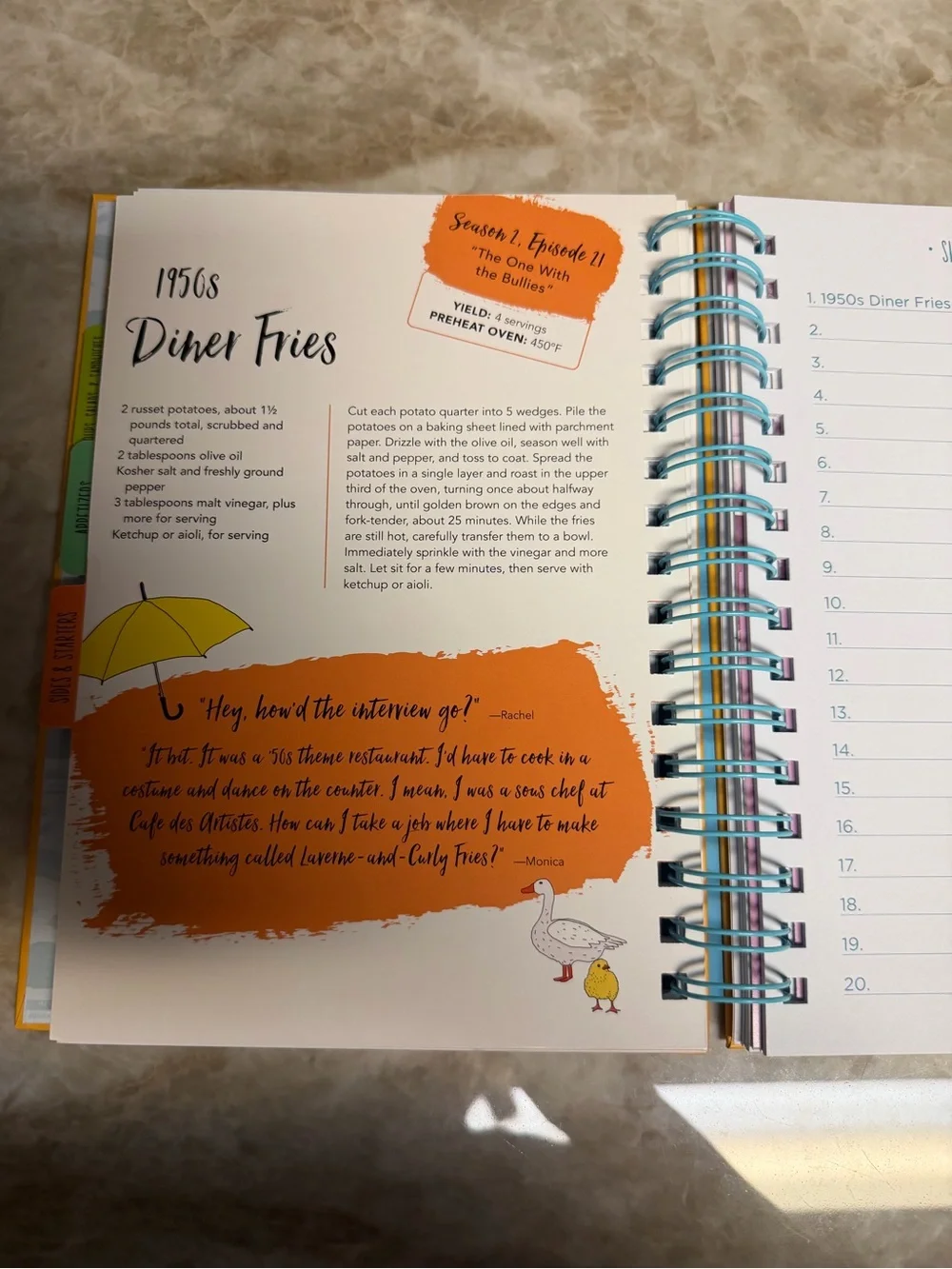 FRIENDS Bright Yellow Recipe Journal with Blue Spiral